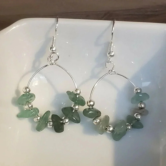 Artisan Gemstone Baroque Green Agate Sterling Silver Plated Beads Earrings - Picture 3 of 8